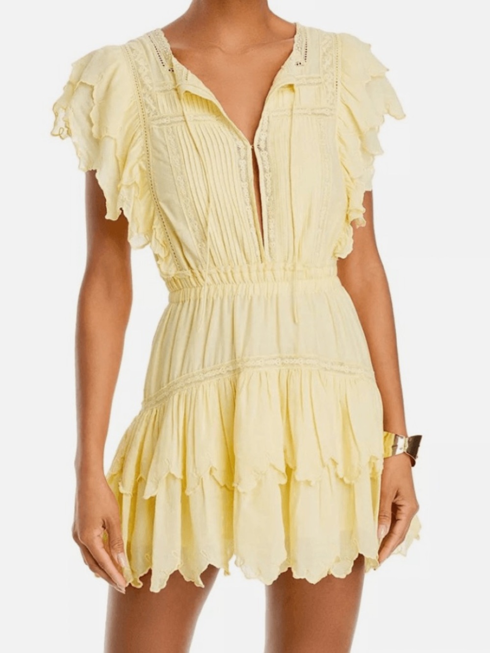 LoveShackFancy Yellow Ruffle Lace-Trim Mini Dress - Darryl